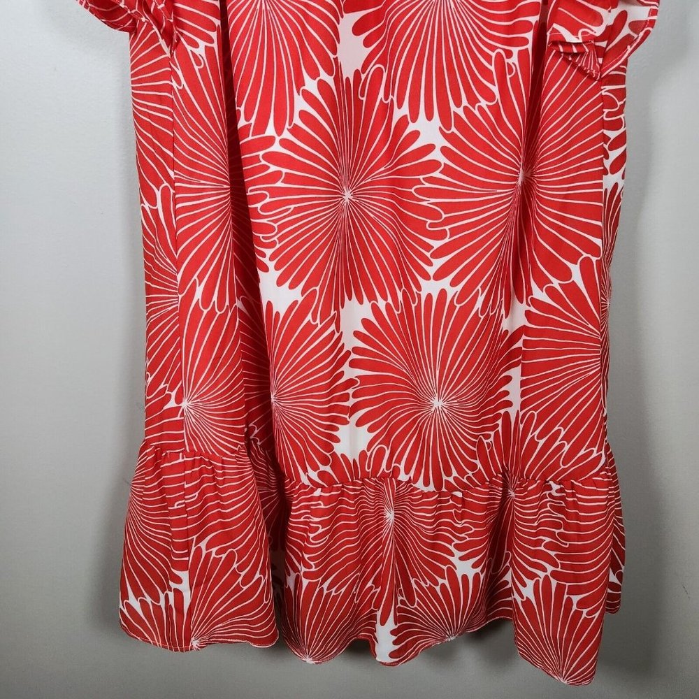 J Crew Dress Womens S Red Orange Floral Ruffle Flutter Sleeveless Keyhole Sun - Picture 3 of 12